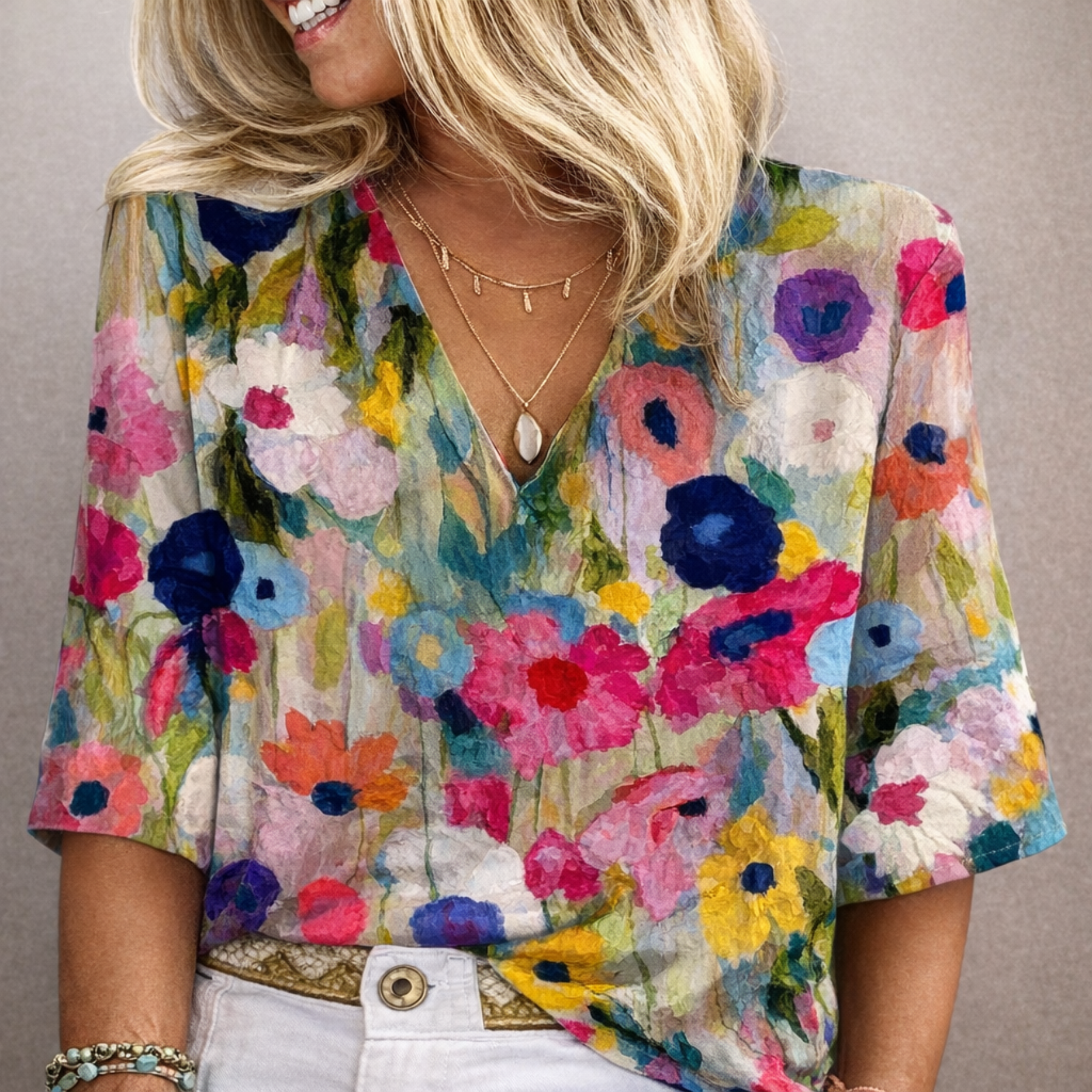 Floria™ | Květinová halenka s V výstřihem